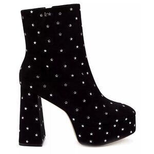 $520 Larroude Dolly Star-Embellished Suede Platform Boot CHUNKY BLACK 7 (DC13)